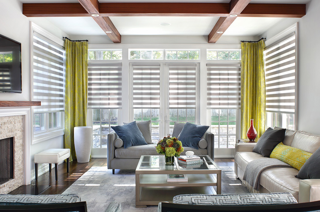 Banded zebra shades in a contemporary interior