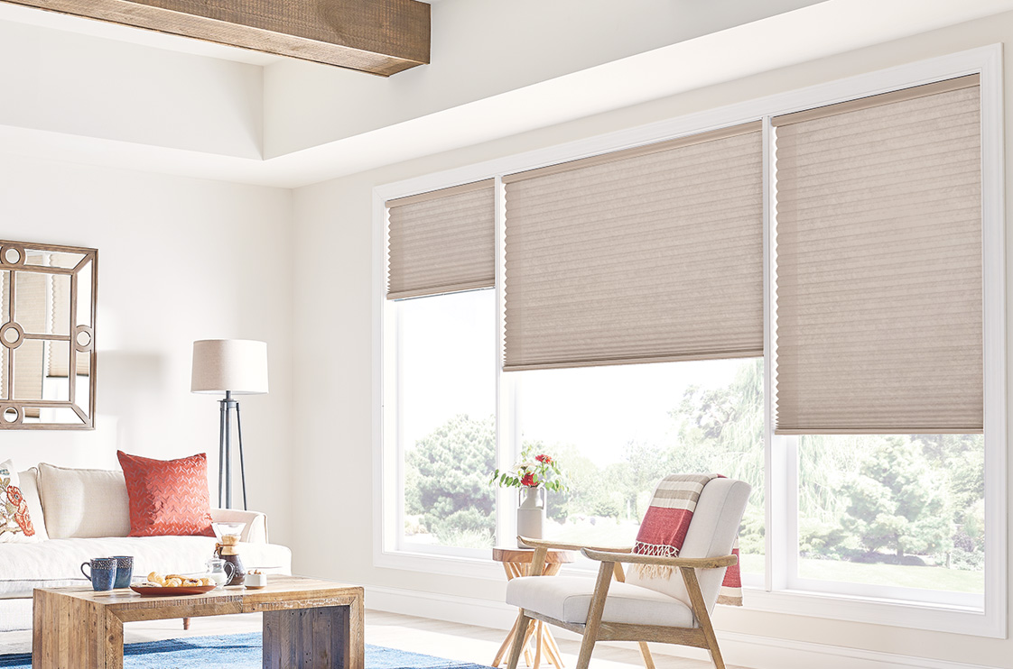 Cellular honeycomb shades in a modern bedroom