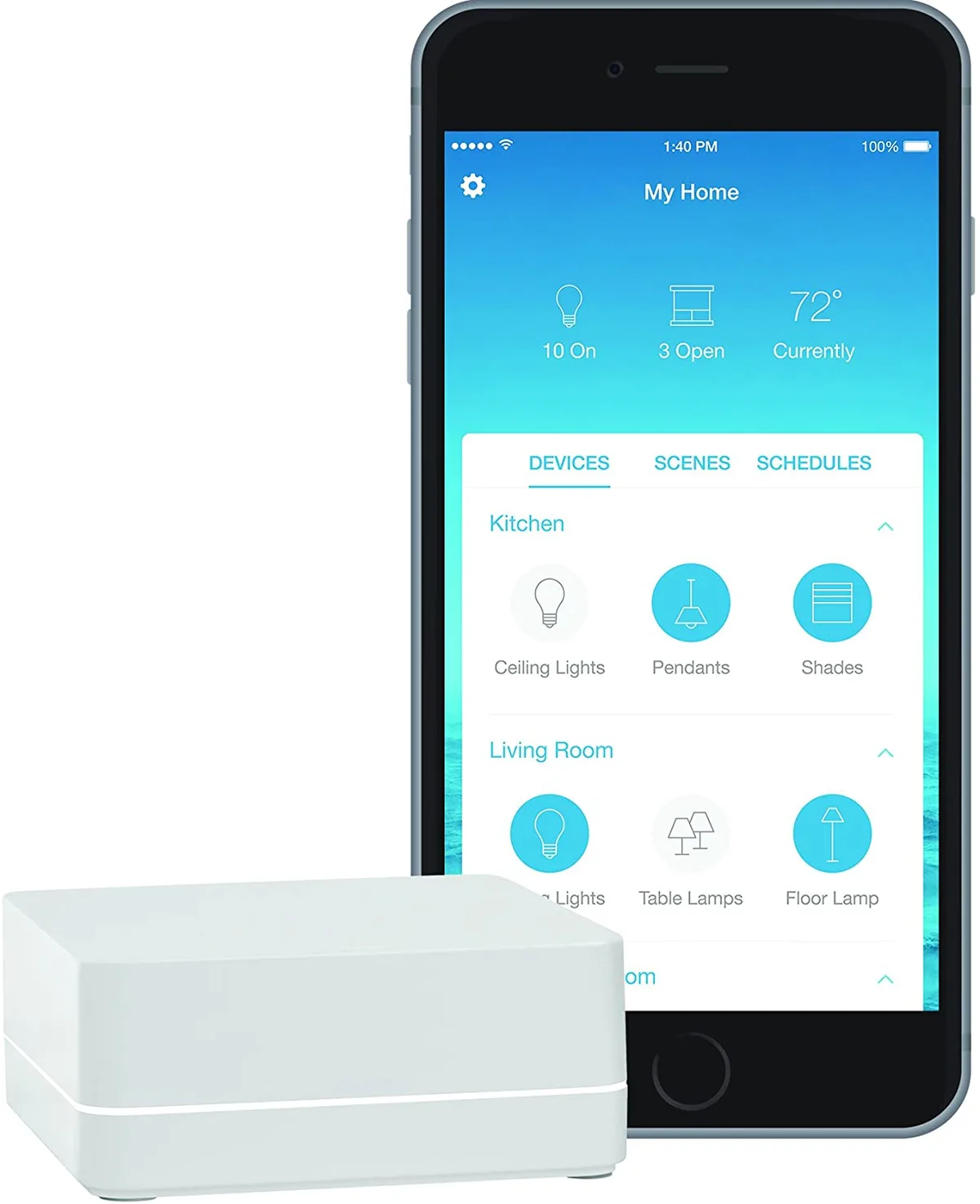 Lutron Caseta app on smartphone showing lighting control