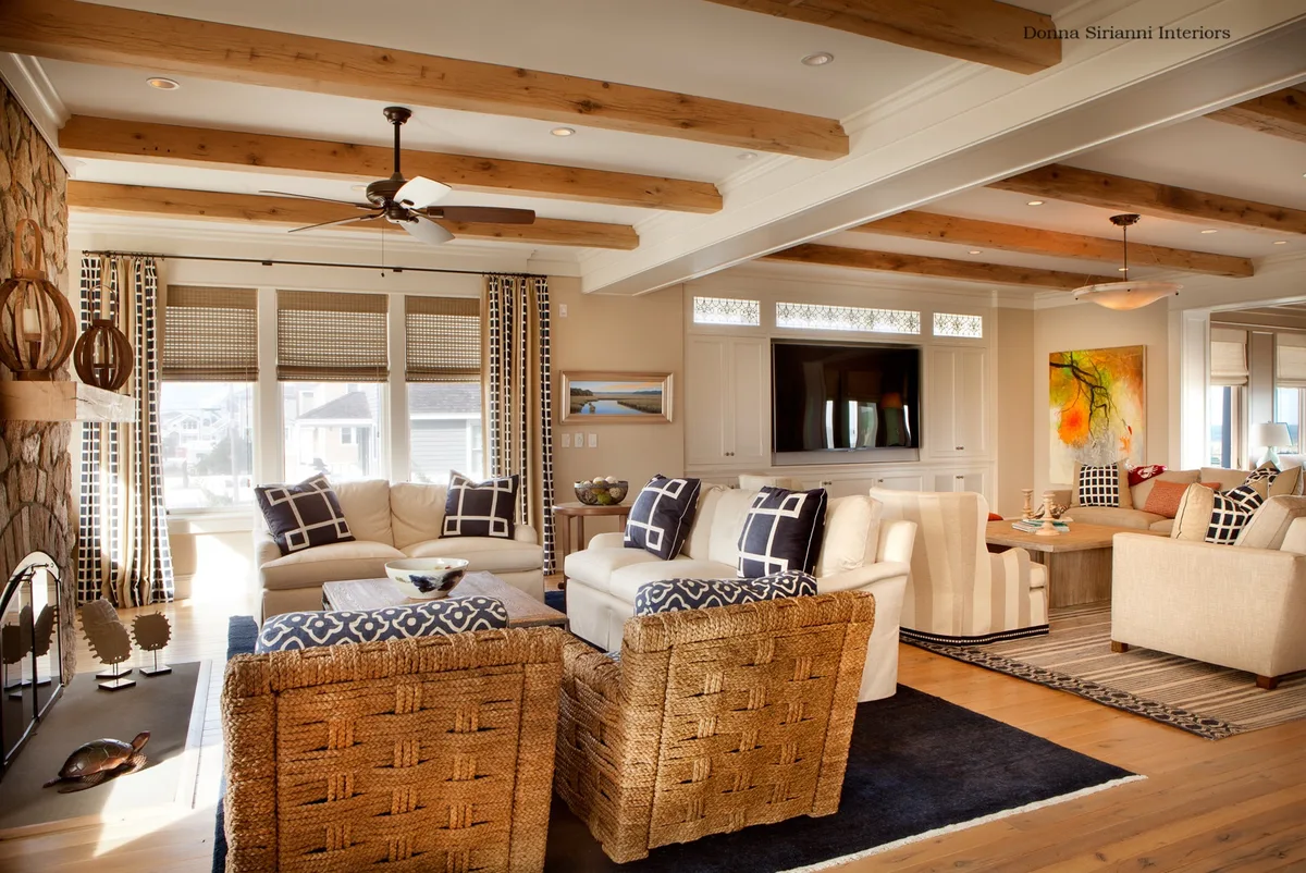 Grass-weave Roman shades in a Spring Lake shore home