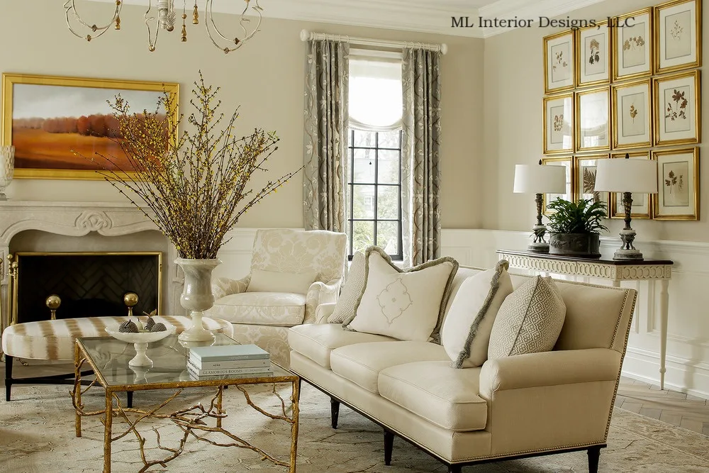 Relaxed sheer Roman shades in a Short Hills living room