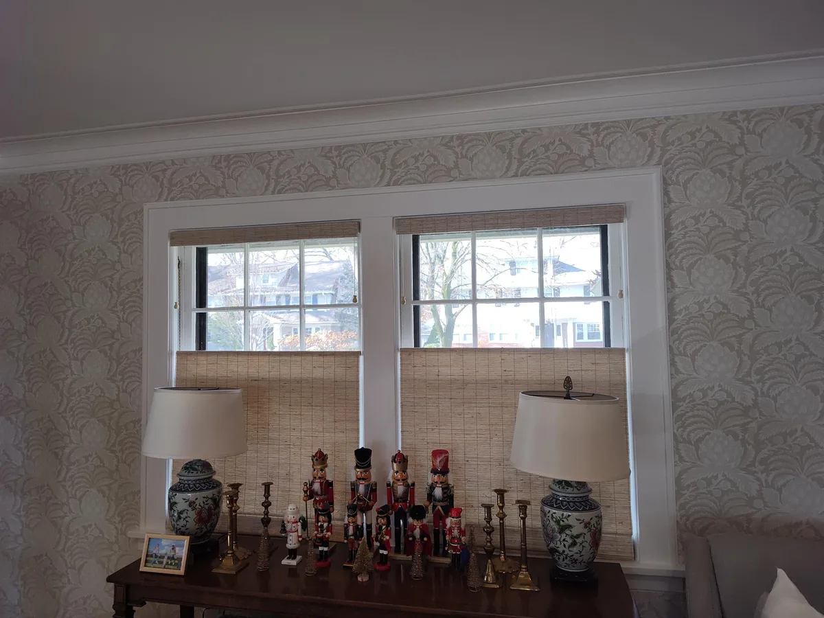 Top-down woven grass shades in a Montclair, NJ home