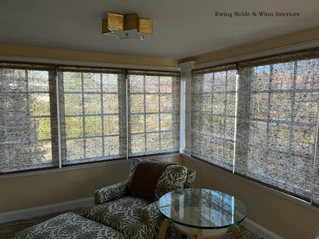 Unlined grass-weave Roman shades in Bronxville, NY (1 of 2)