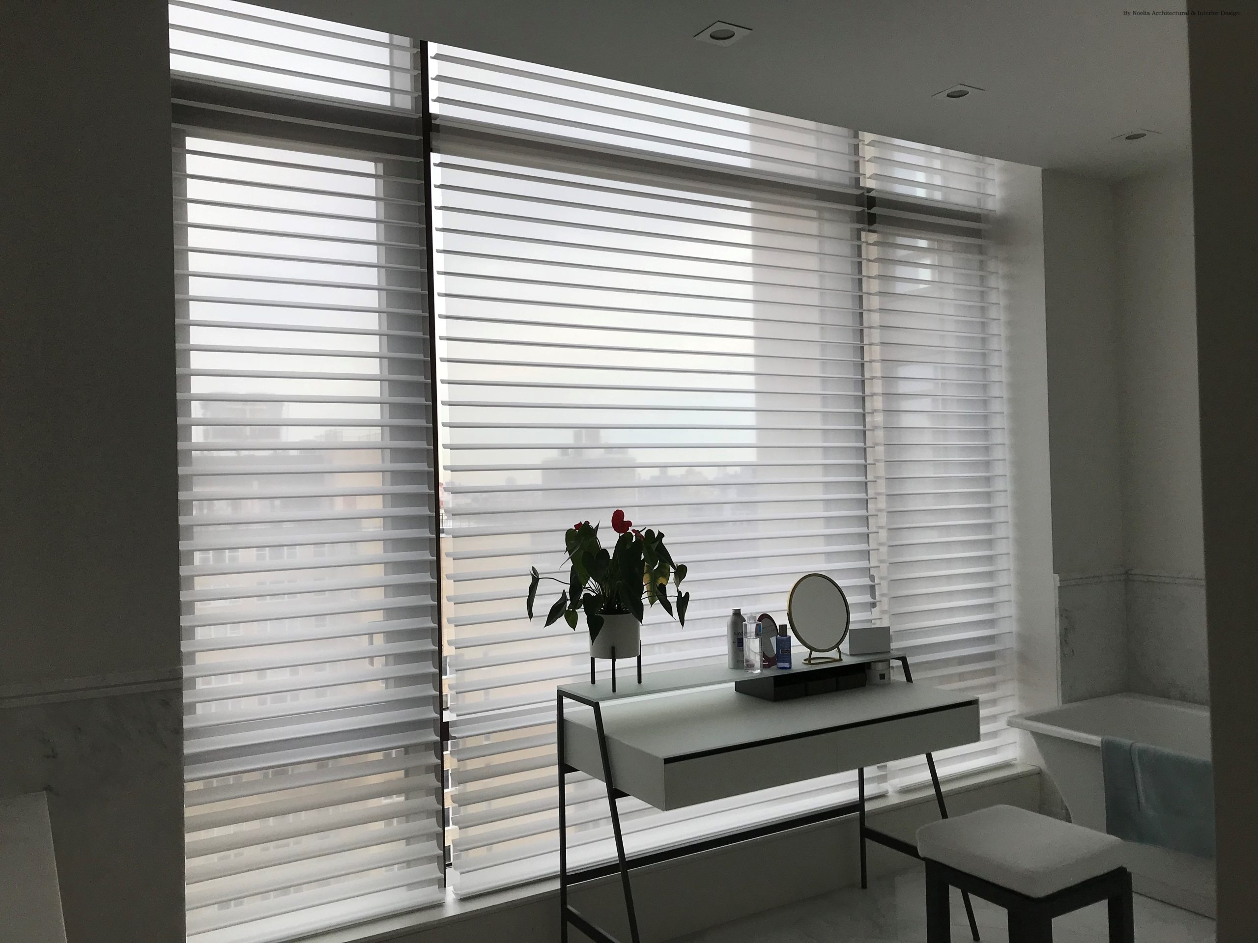 Motorized shades bathroom