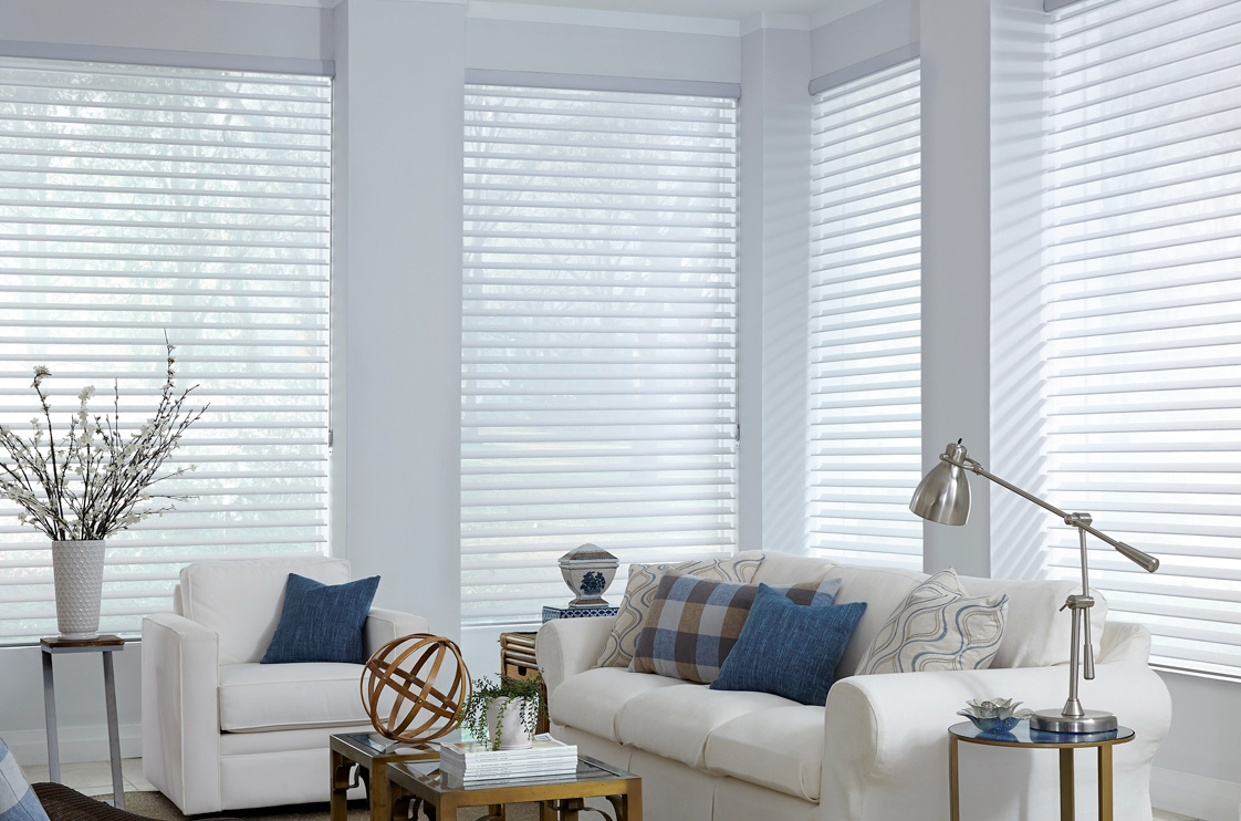 Hunter Douglas sheer shading in a bright living room